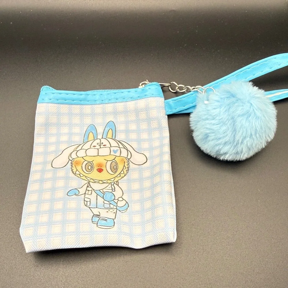 Cute‎ Bunny Character Coin Purse Pouch Small Bag Blue Plaid Wristlet